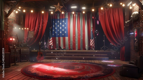 The stage is organized with an American theme