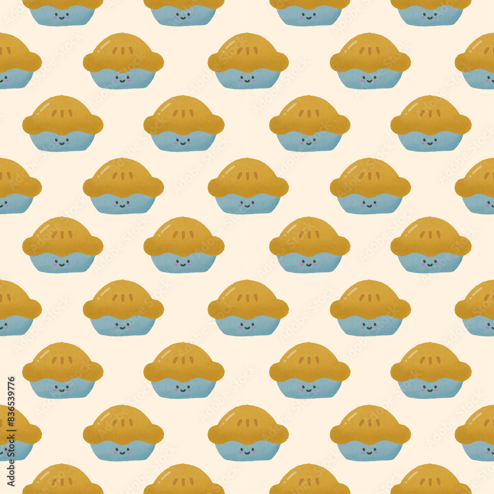 seamless pattern of pie handdrawn with smiling face, suitable for any purpose. for example website design, mobile app, wallpaper, textile, etc seamless pattern of pie handdrawn with smiling face, suitable for any purpose. for example website design, mobile app, wallpaper, textile, etc