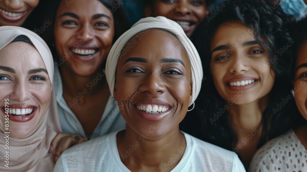 Diverse group of people smiling together, showing unity and friendship Diverse group of people smiling together, showing unity and friendship