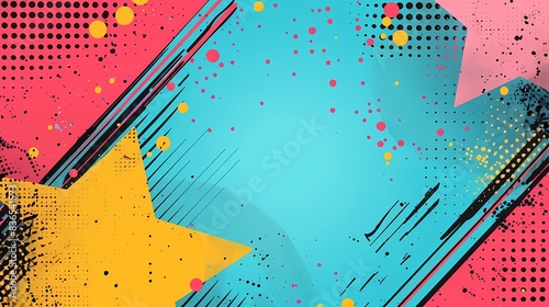 Wallpaper Mural Vibrant pop art background with bold colors and geometric patterns, leaving ample space on the left for text. Bright and lively, featuring comic-style elements and halftone dots Torontodigital.ca