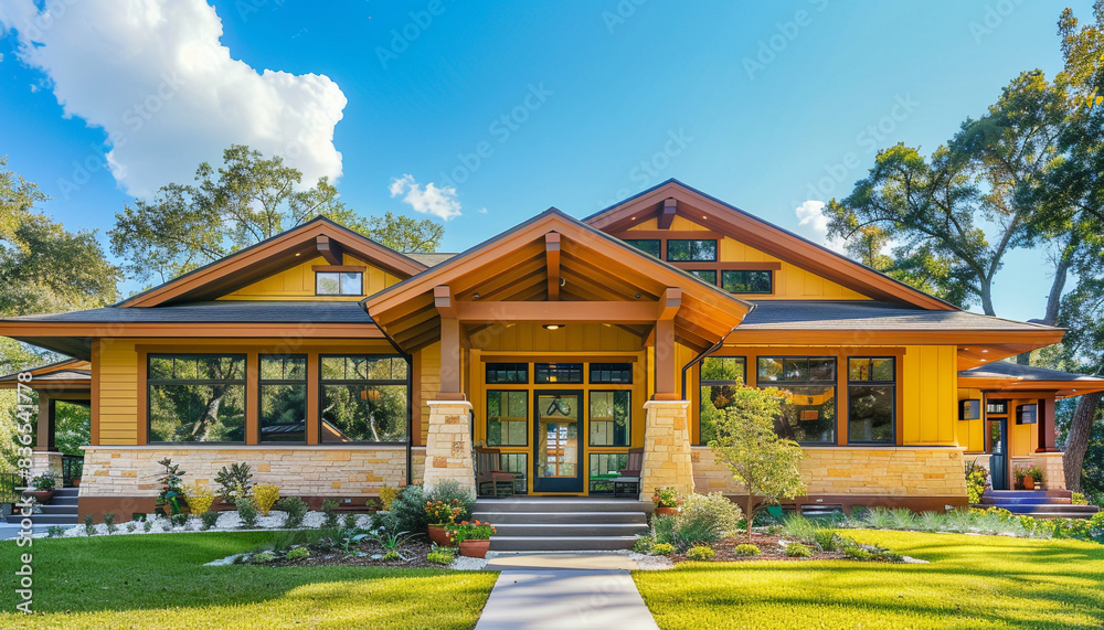 Modern Craftsman Style New Construction Sunshine Yellow House Featuring ...