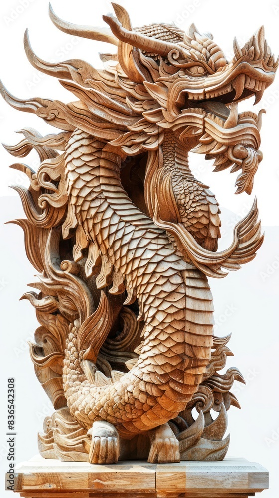 Obraz premium Beautiful wood carvings of mythical animals.