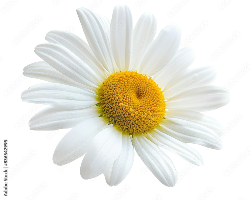 Close-up of a beautiful white daisy flower with a vibrant yellow center against a plain background. Perfect for floral-themed design projects. Close-up of a beautiful white daisy flower with a vibrant yellow center against a plain background. Perfect for floral-themed design projects.