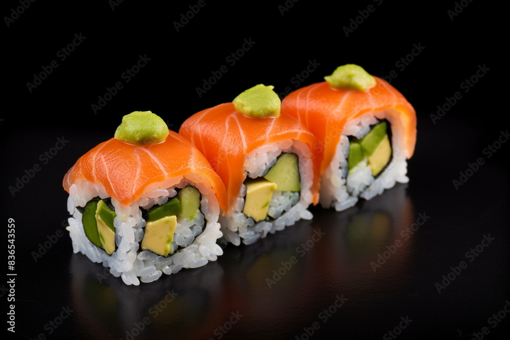 Salmon avocado sushi roll generative AI Salmon avocado sushi roll generative AI