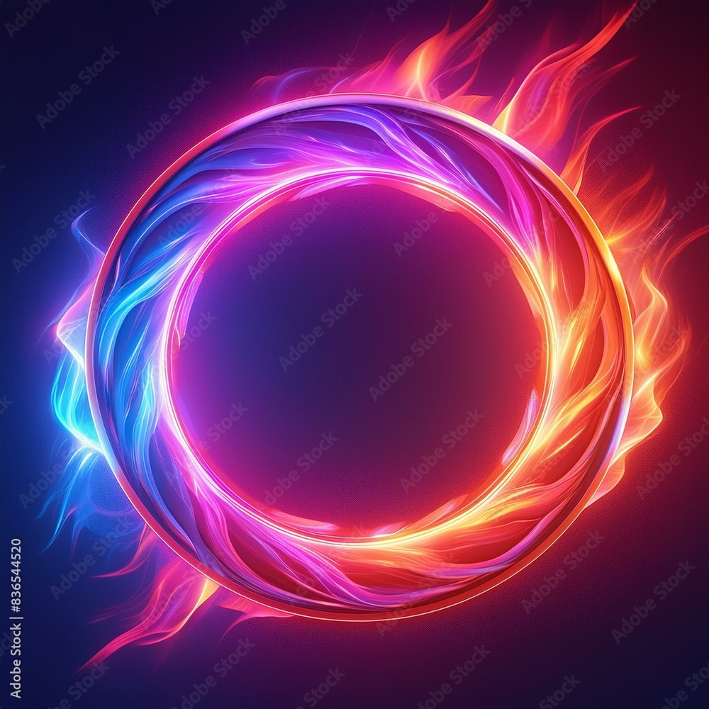 abstract background vector, Intense ring of fire with a vibrant blue to red pink orange gradient on dark canvas
