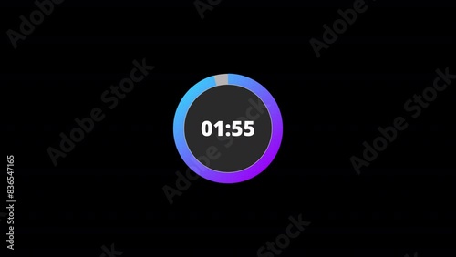 2 minutes circle countdown, 2 minute timer countdown with circle animation, animation on two minutes countdown on black background. photo