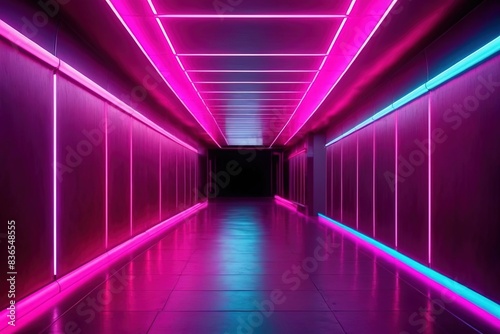 Abstract glowing neon cyberpunk corridor hallway tunnel