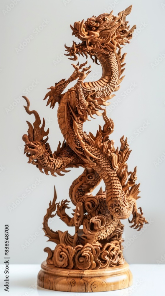 Fototapeta premium Beautiful wood carvings of mythical animals.