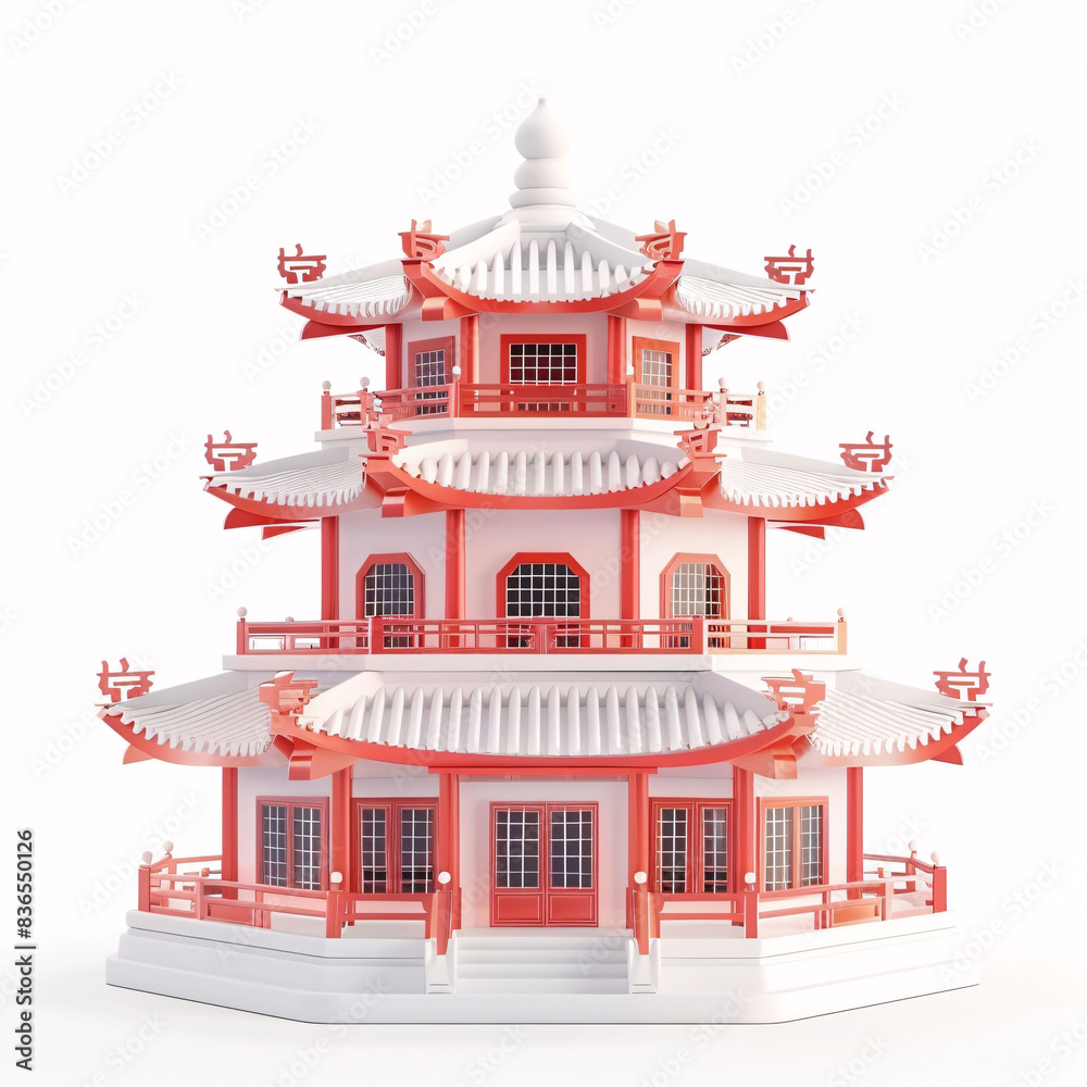 Fototapeta premium 3D rendering of Chinese style ancient architectural scene, Chinese style architectural scene concept illustration