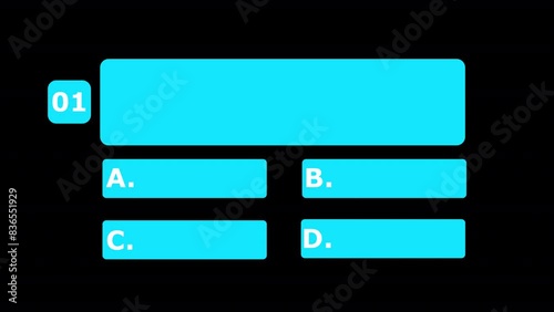  Quiz template Animation with option selection on black background, quiz game question answers Animation. photo