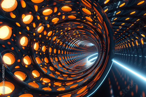 Wallpaper Mural Tunnel or wormhole texture background, surface tunnel mesh 3d render concept illustration Torontodigital.ca