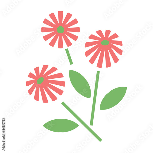 Abstract geometric pink flowers. Bouquet vector illustration in flat technique 