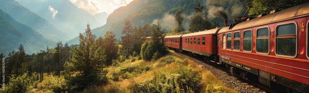 Train that is traveling down the tracks in the mountains, travel background
Train that is traveling down the tracks in the mountains, travel background