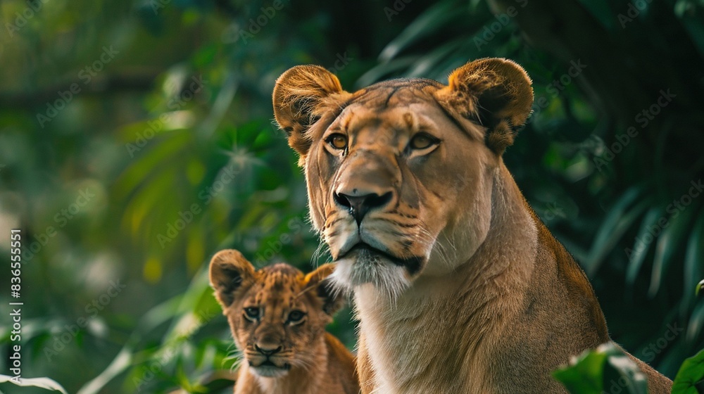 Naklejka premium A beautiful lioness with copy space