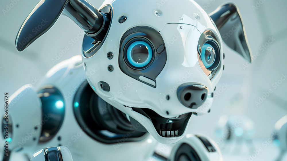 A robot dog or other animal pet toy with a surprised expression, a combination of 3D digital illustration and matte painting - A robot dog or other animal pet toy with a surprised expression, a combination of 3D digital illustration and matte painting -
