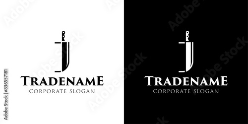 Letter J Knife Logo, for Culinary Brands, Knifemakers, and Chefs