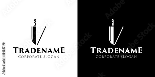 Letter V Knife Logo, for Culinary Brands, Knifemakers, and Chefs