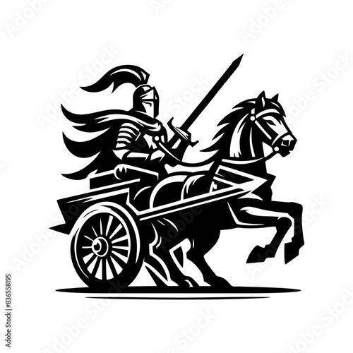 gladiator in chariot vector logo roman gladiator in wheel cart riding horses.