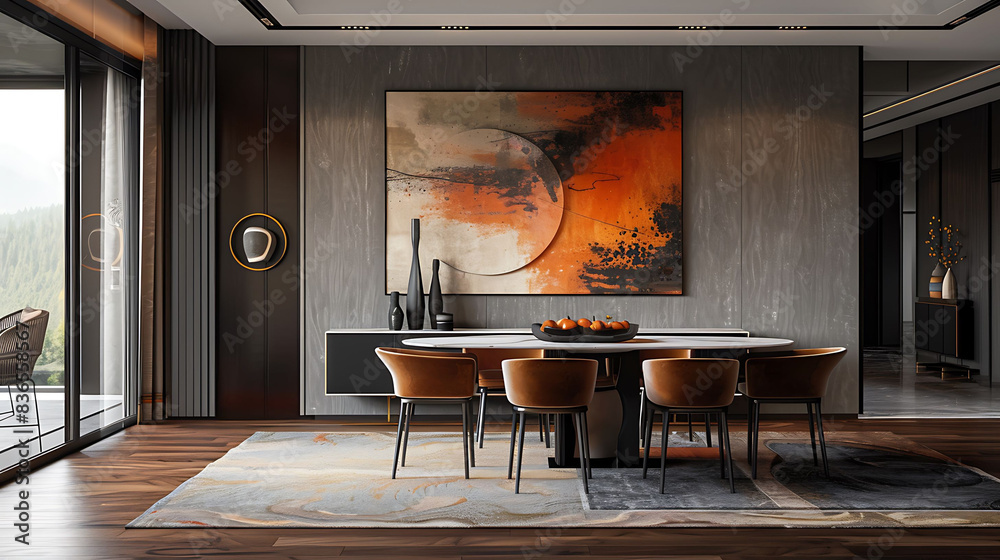 Dining room with a contemporary sideboard and table Dining room with a contemporary sideboard and table