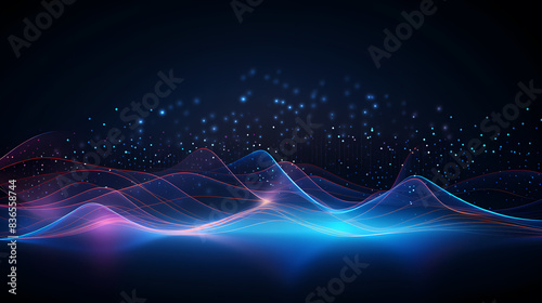 Obraz na płótnie Abstract blue wavy background with glowing lights and sound waves w salonie