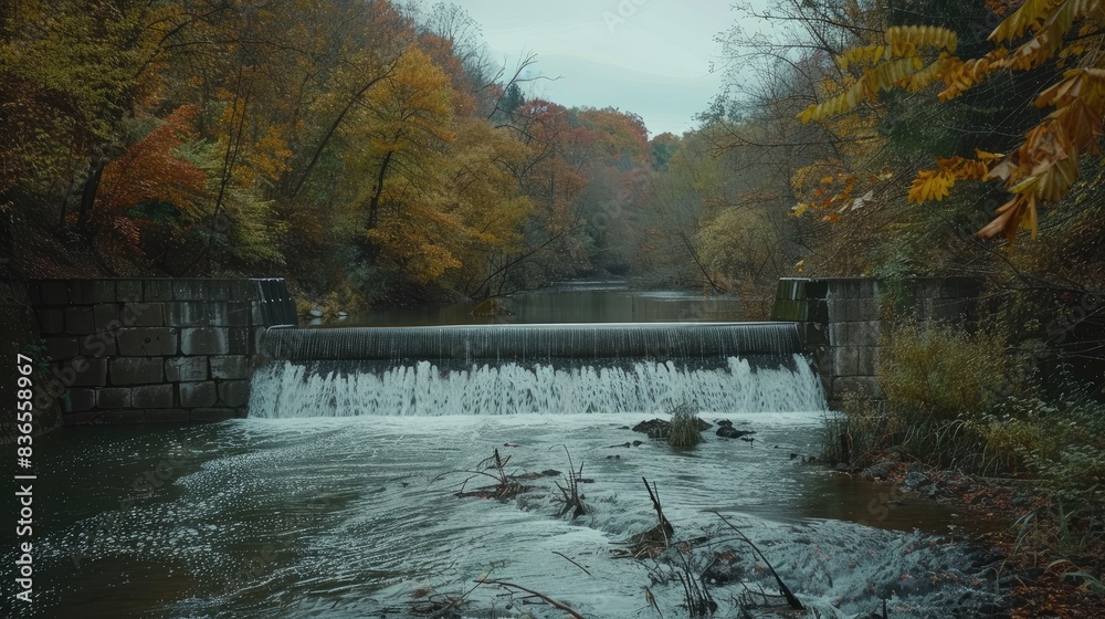 Fototapeta premium Dam water flowing into a creek
