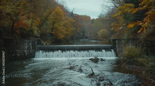 Dam water flowing into a creek photo