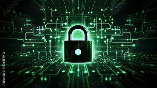 Secure Your Digital World: Internet Security Concept with Padlock on Digital Signals - 2D Illustration