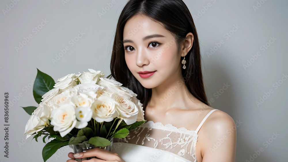 Naklejka premium カメラに向かって微笑む女性‖A woman smiling for the camera