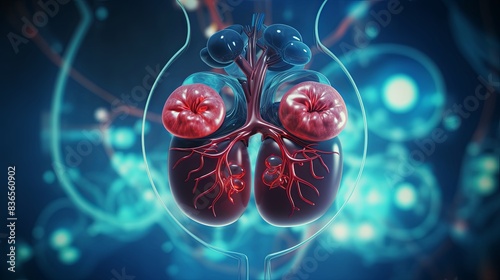 Detailed 3D Illustration of Kidney Anatomy on Medical Background for Educational Purposes Stock Illustration photo