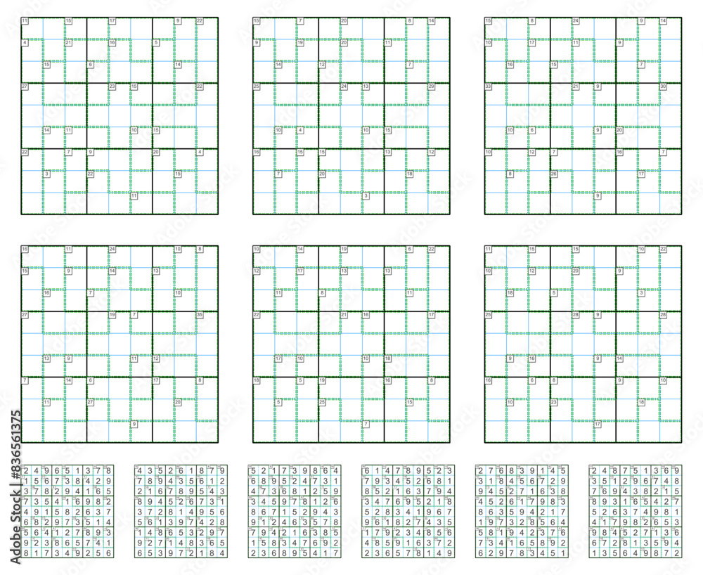 Fototapeta premium Killer Sudoku game set with answers.