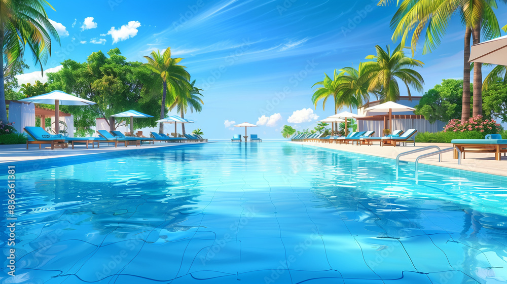 Luxurious Poolside Resort Vector Background