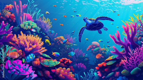 Vibrant Underwater Coral Reef Scene Vector Illustration