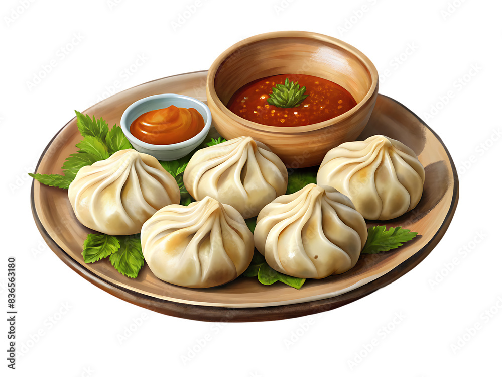 Plate of dumplings or momos Plate of dumplings or momos