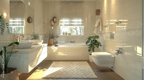 Modern Minimalist Bathroom with Plants and Natural Light