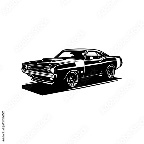 vintage muscle car illustration! This beautifully crafted artwork features a classic American muscle car in all its glory, with bold lines, sleek curves, and a powerful engine. Download now