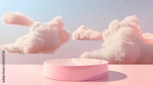 Pink Podium with Clouds Background