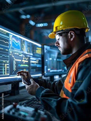 Illustration of Continuously monitoring operational data to detect anomalies, optimize performance, and ensure safety in industrial plants. Ai Generate.