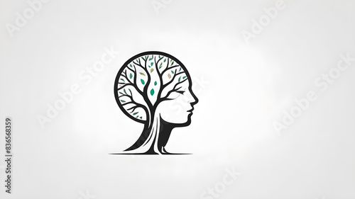 Abstract logo design  theme of psychology  prominent head shape  tree growing from head  symbolic brain  Generative AI