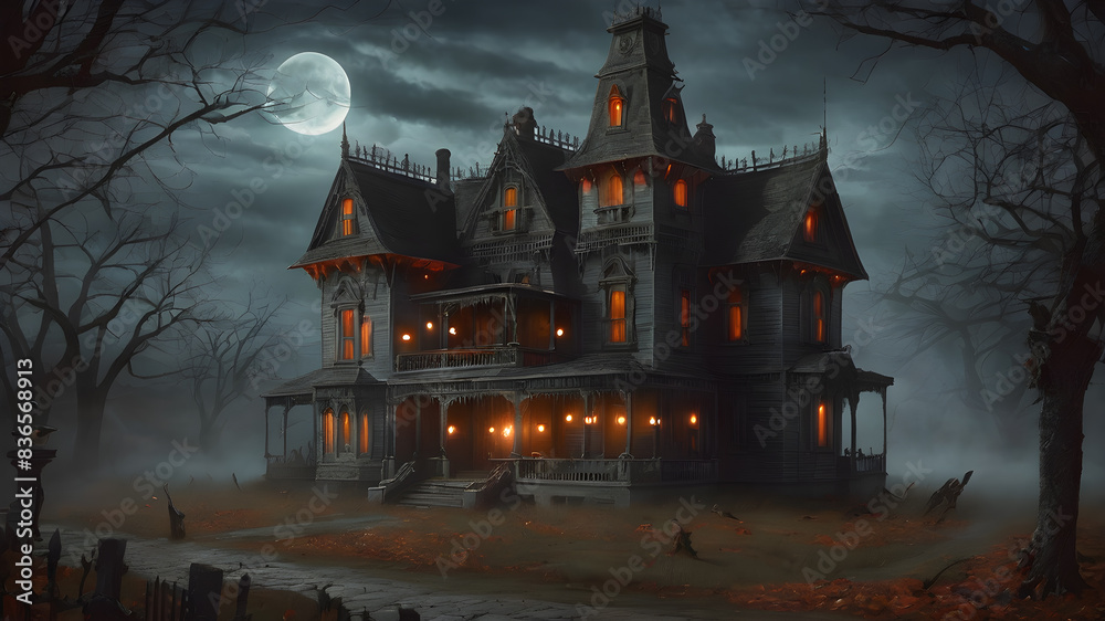 Creepy Old Halloween Horrable House Generative AI Creepy Old Halloween Horrable House Generative AI