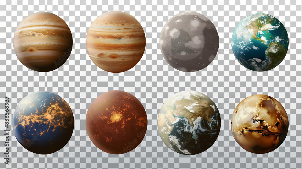 Set of realistic planets isolated on transparent background - Set of realistic planets isolated on transparent background -