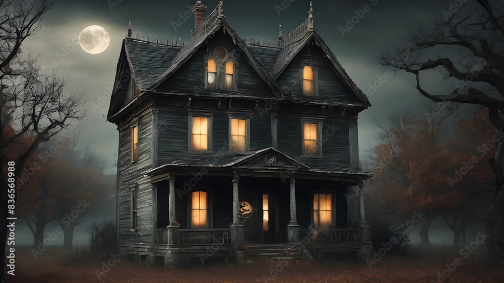 Obraz premium Creepy Old Halloween Horrable House Generative AI