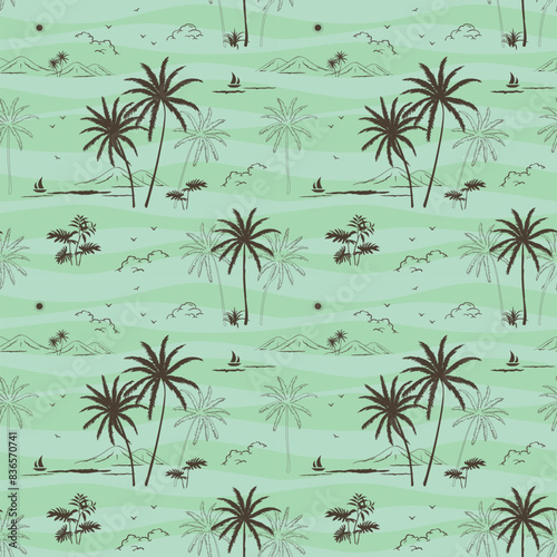 Hand drawn tropical palm beach seamless pattern for decorative,fabric,textile,Hawaiian shirt print,apparel,wrapping or wallpaper