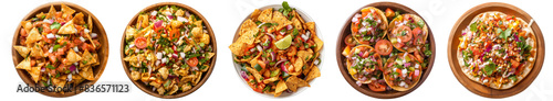papri chaat, Indian local street dish, food in the bowl, isolated PNG, transparent cutout, top view