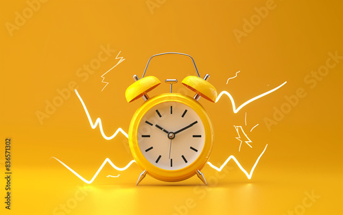 A retro vintage alarm clock stands against a bright yellow background.鮮やかな黄色の背景に、レトロなヴィンテージ目覚まし時計が佇んでいます。Generative AI	 photo