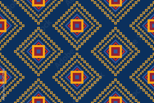 Abstract ethnic seamless pattern in tribal.Ikat textile texture in native American,Mexican,African, mediterranean style.Aztec geometric fabric folk art background.Beautiful boho design for print decor