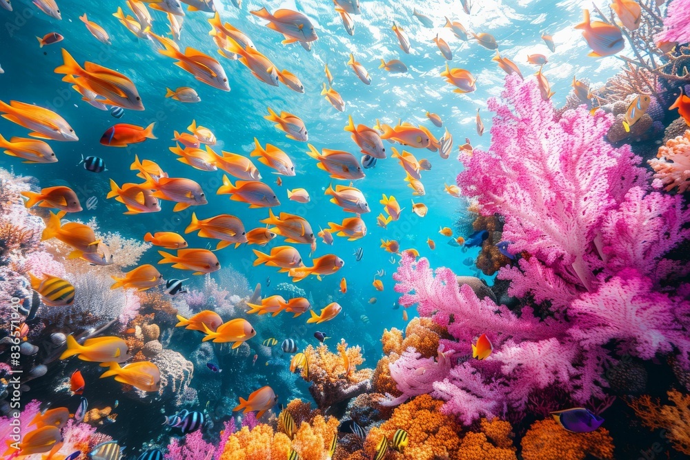 Fototapeta premium Colorful Underwater Scene with Fish and Coral Reefs 