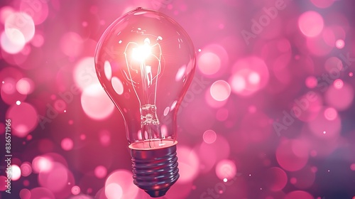 Pink bulb against an abstract pink background, filament shining brightly.