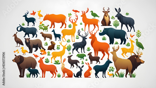 Many animals together themed logo icon symbol emblem on the white background  Generative AI