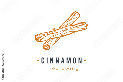 Cinnamon stick hand drawn line drawing logo vector illustration