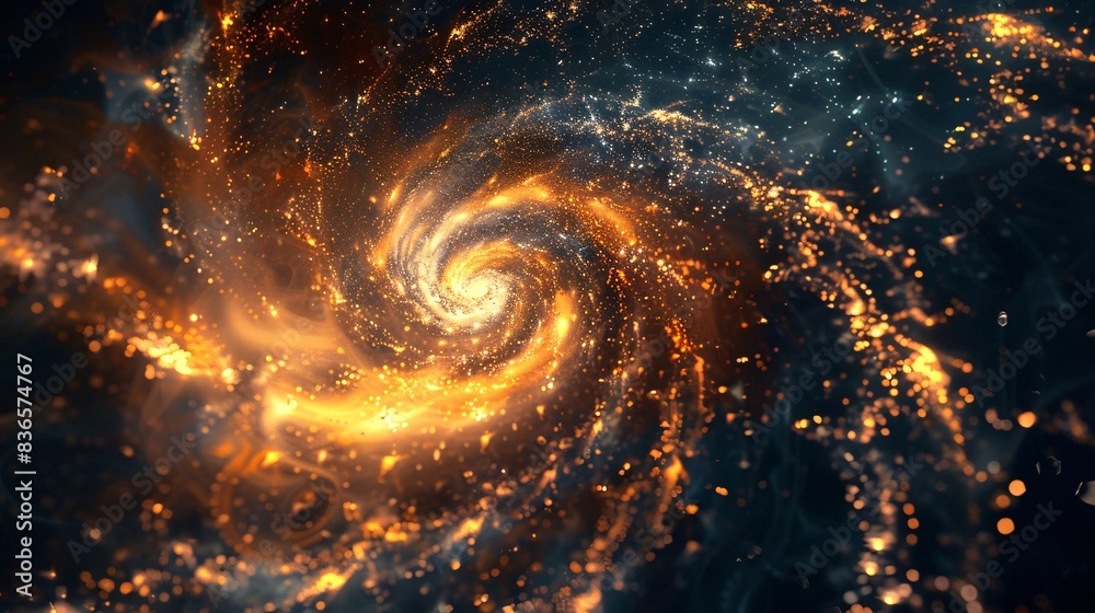 An abstract illustration of sparkling dust forming a spiral shape in space An abstract illustration of sparkling dust forming a spiral shape in space